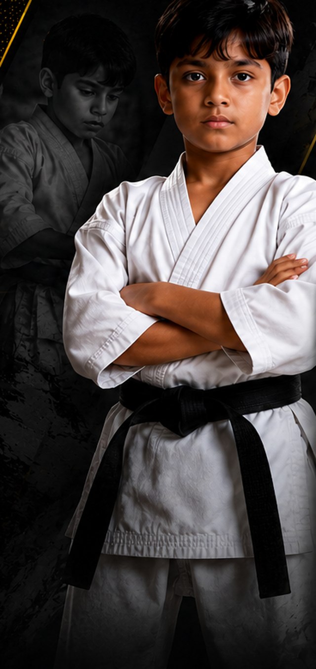A young student standing with arms folded