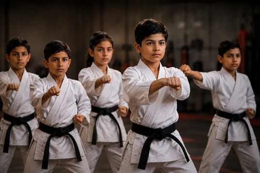 Students holding a disciplined line